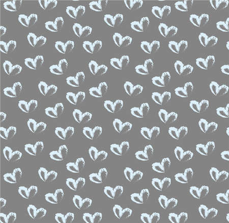 Seamless pattern of hand drawn simple hearts in pastel blue color on gray backgroundの写真素材