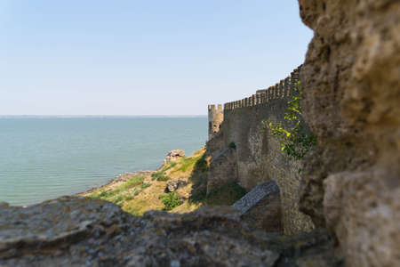 View of the wall of the Belgorod-Dniester fortress and the Dniester estuaryのeditorial素材