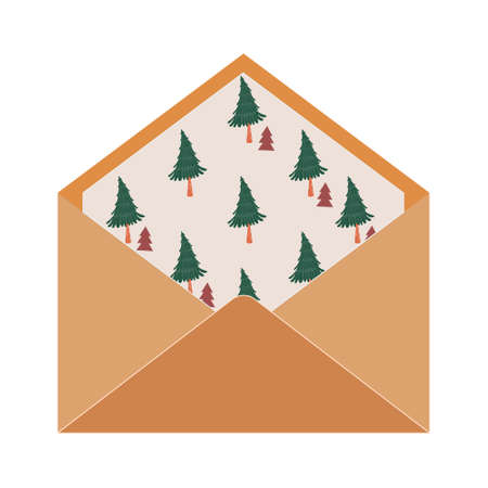 Open envelope with pine pattern inside. Christmas and New Year vector illustrationのイラスト素材