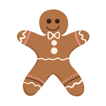 Holiday gingerbread man. New year and Christmas decoration. Cartoon flat style. Holiday gingerbread cookiesのイラスト素材