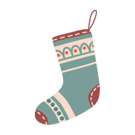 Christmas stocking for gifts. Traditional decorative element. Ornate holiday stockings and socks for giftsのイラスト素材