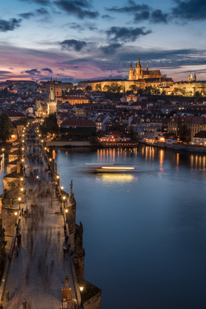 Prague, Czech Republic - OCTOBER 7, 2016: Stunning view over Charles Bridge and Castle (Castle) in Prague Czech Republic during sunset from above.のeditorial素材