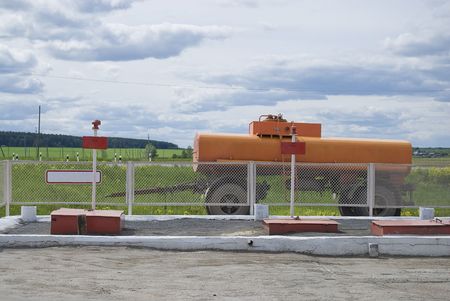 Gasoline station storage near the road and the fuel tank.の写真素材