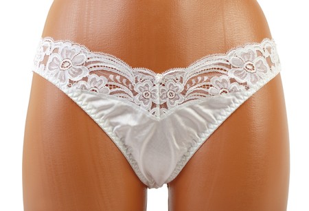Female panties on mannequin. Isolated on white backgroundの写真素材