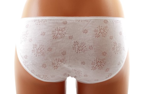 Female panties on mannequin. Isolated on white backgroundの写真素材