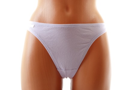 Female panties on mannequin. Isolated on white backgroundの写真素材