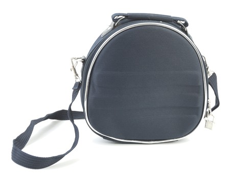 Blue polyester handbag. Isolated on white backgroundの写真素材