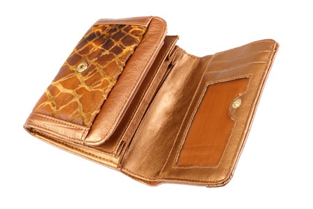 Brown opened purse isolated on white background