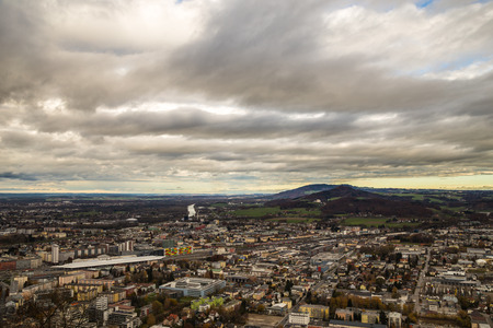 a landscape of the city of Salzburg, Austria, from the Kapuzinerの写真素材