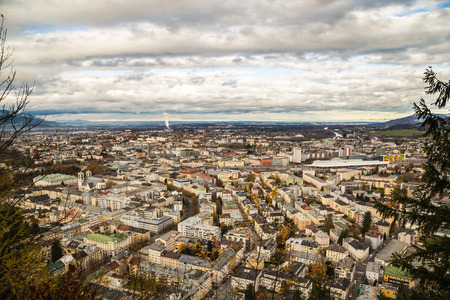 a landscape of the city of Salzburg, Austria, from the Kapuzinerの写真素材