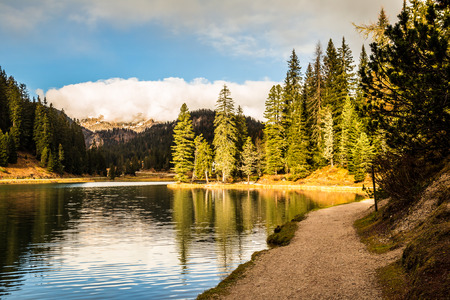Misurina lake of \"Tre cime di Lavaredo\", Italyの写真素材