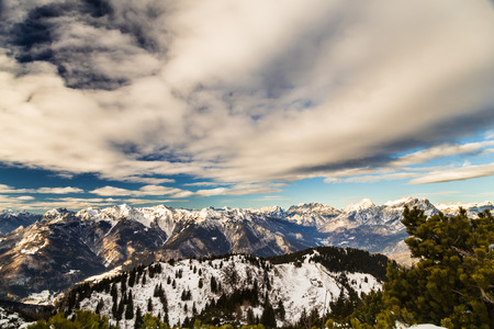 morning on the peak of the mountain. Incredible panorama of Dolomitiの写真素材