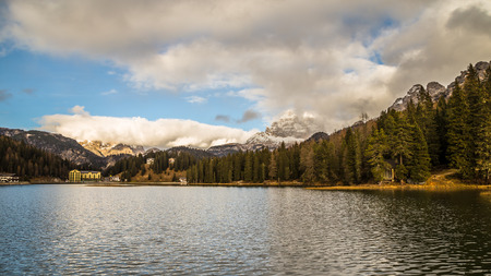 Misurina lake of \"Tre cime di Lavaredo\", Italyの写真素材