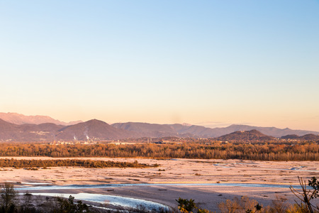 sunset in the italian countryside in an autumn dayの写真素材