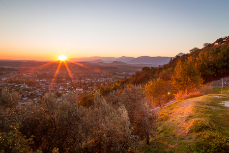 sunset in the italian countryside in an autumn dayの写真素材