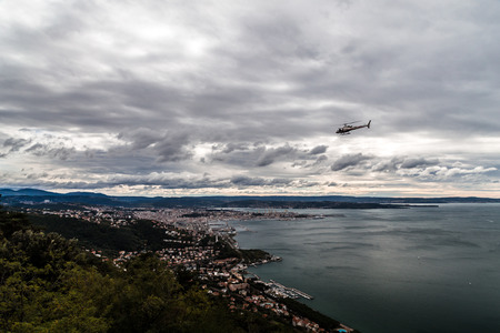 view of the bay of Trieste during a stormの写真素材