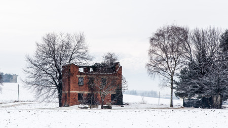 an abandoned farm in the italian countryside douring winterの写真素材