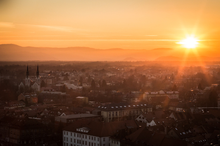 evening in the city of Ljubljanaの写真素材
