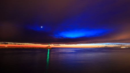 Winter evening in the port of Trieste, Italyの写真素材