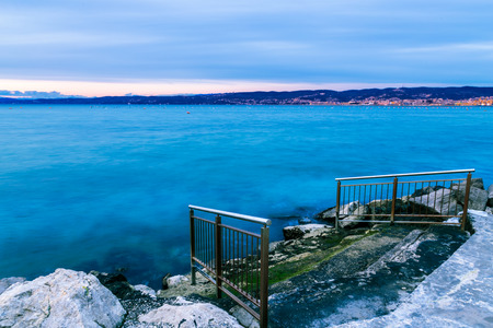 Winter evening from the shore of Muggia, Trieste Gulfの写真素材