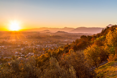 sunset in the italian countryside in an autumn dayの写真素材