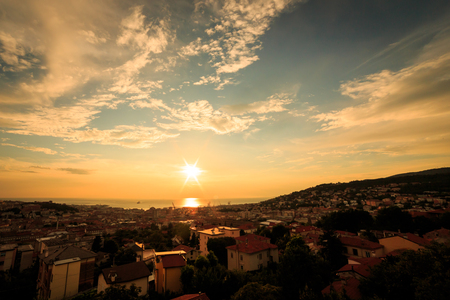 The city of Trieste in a summer eveningの写真素材