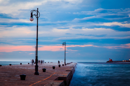 a cold and windy day in the port of Trieste, Italyの写真素材