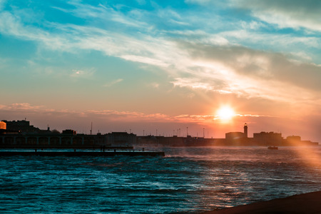 a cold and windy day in the port of Trieste, Italyの写真素材