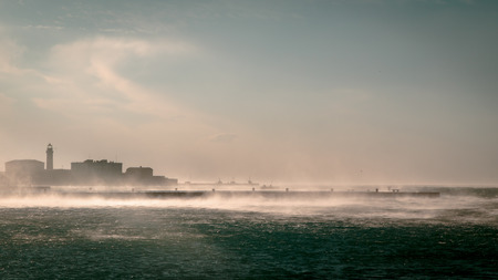 a cold and windy day in the port of Trieste, Italy
