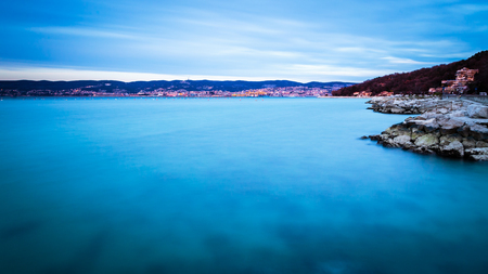 Winter evening from the shore of Muggia, Trieste Gulfの写真素材