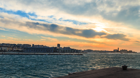 a cold and windy day in the port of Trieste, Italyの写真素材