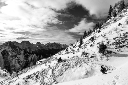 winter day in the italian alps after a snowfallの写真素材