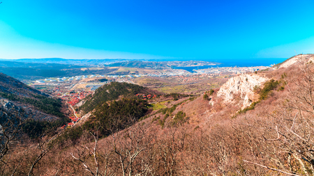 The Val Rosandra, a beautiful valley near the city of Trieste in a spring morningの写真素材
