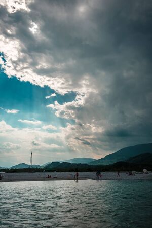 Storm over Tagliamento river in Friuli Venezia-Giulia region, Italy