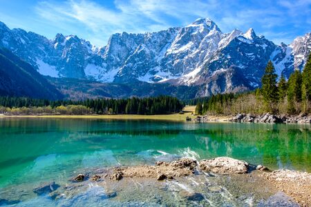 Spring morning at the superior lake of Fusine, Friuli Venezia-Giulia, Italyの写真素材