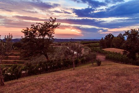 Sunset near the Abbey of Rosazzo, Friuli, Italy in a summer day