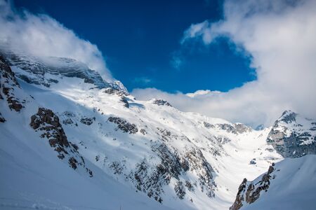 Sella Nevea full of snow in a sunny spring dayの写真素材