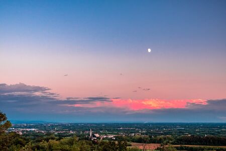 Sunset after a summer shower in the countryside of Friuli Venezia-Giuliaの写真素材