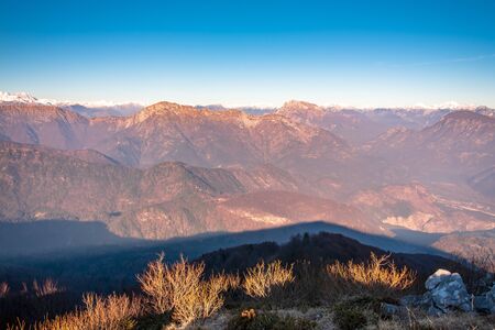 Trekking winter day in the mountains of Friuli-Venezia Giulia, Italyの写真素材