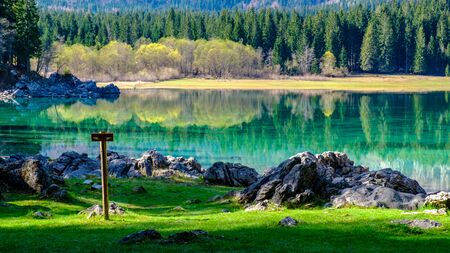 Spring morning at the superior lake of Fusine, Friuli Venezia-Giulia, Italy