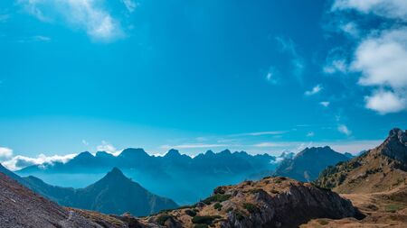 A beautiful sunny autumn day in the Alps of Friuli Venezia-Giulia, Italyの写真素材