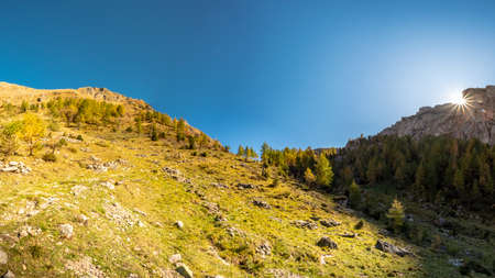 A beautiful sunny autumn day in the Alps of Friuli Venezia-Giulia, Italyの写真素材