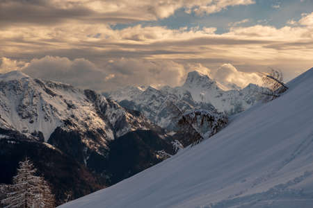 On Mount Zoncolan, Carnic alps after a big snowfall. Udine province, Friuli-Venezia Giulia region, Italyの写真素材