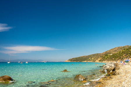 Summer day at Mari Pintau, a beautiful bay in the south of Sardiniaの写真素材