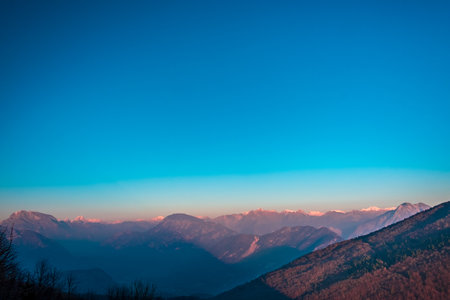 Trekking winter day in the mountains of Friuli-Venezia Giulia, Italyの写真素材