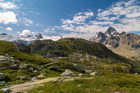 Summer trekking day in the mountains of Rutor group, La Thuileの写真素材