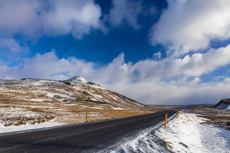 Driving in winter in Icelandの写真素材