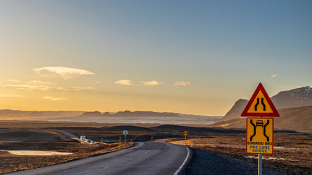 The sun always gives a beautiful atmosphere in late winter in icelandの写真素材