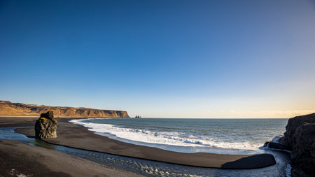Empty sky, cold and windy in the Dyrholaey peninsula in a march dayの写真素材