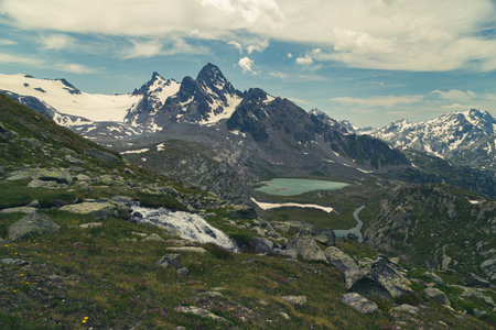 Summer trekking day in the mountains of Rutor group, La Thuileの写真素材